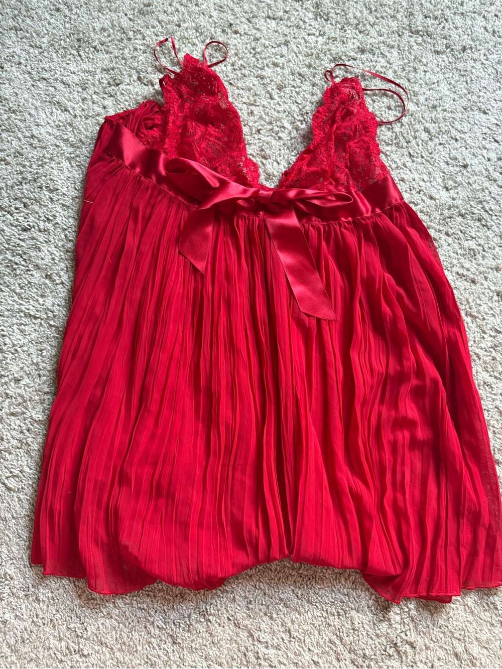 Victoria's Secret Red Lace-Trim Pleated Satin Ribbon Cami
